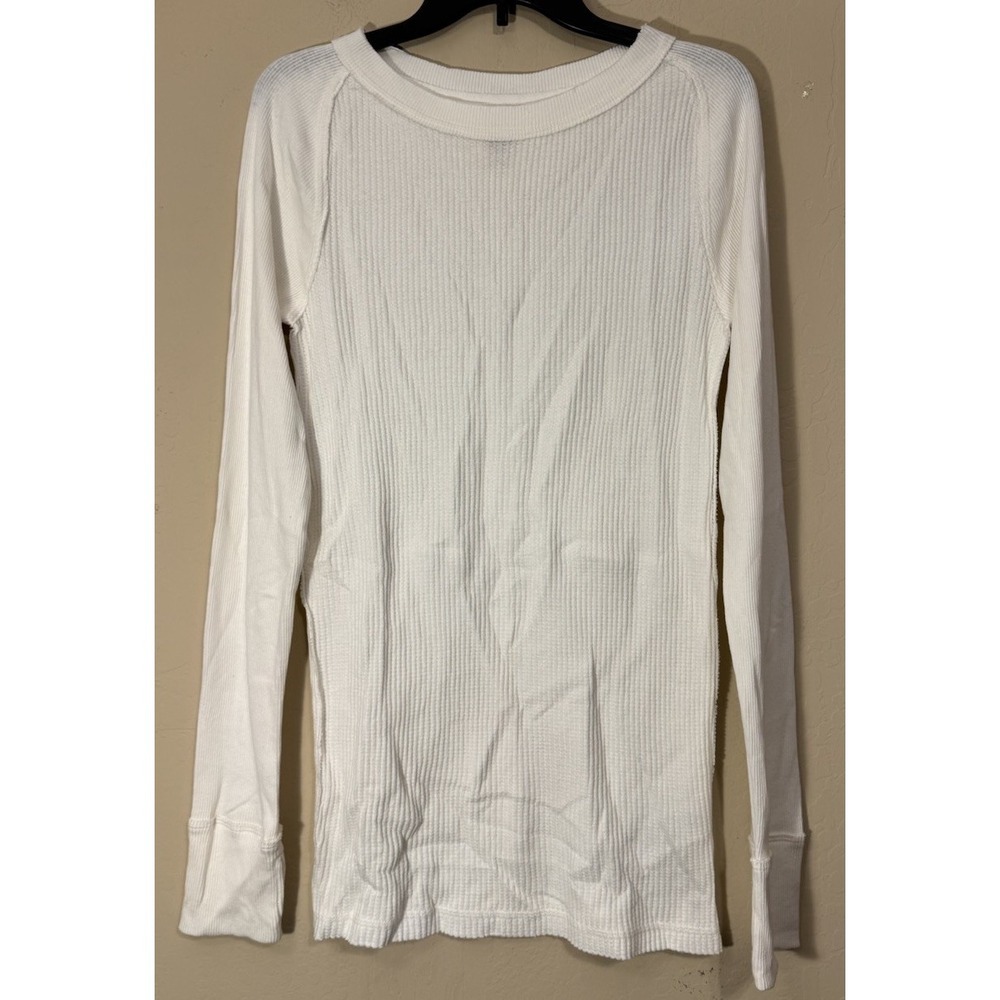 We The Free People Long Sleeve Waffle Knit Thermal Tunic Top Ivory‎ Small NWOT